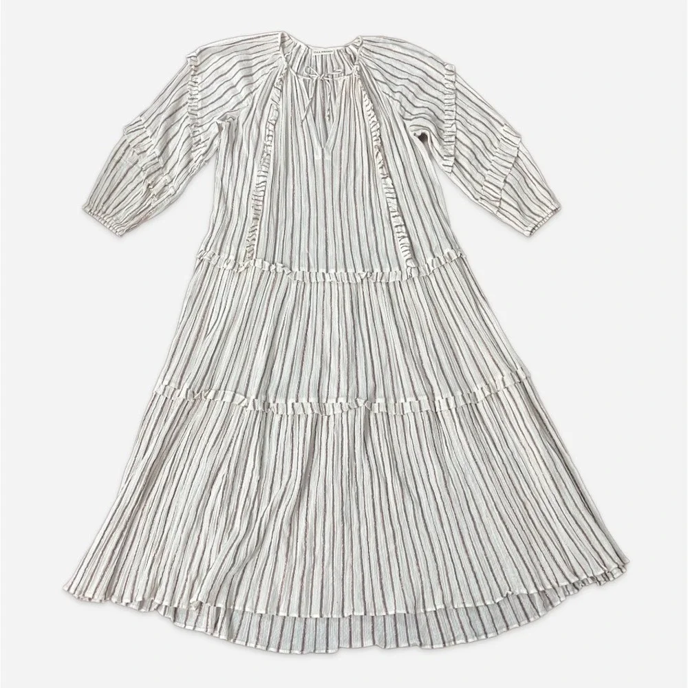 Ulla Johnson Imari Midi Dress In Cream‎ Long Sleeve Striped Oversized Size 6 - Picture 4 of 13